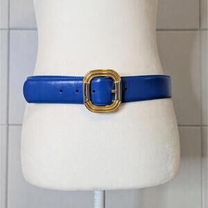 Vintage 80s leather statement belt with mixed metal buckle